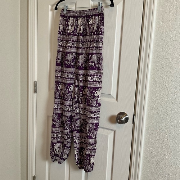 Elephant Print Purple Pants 100% rayon women - Picture 8 of 11